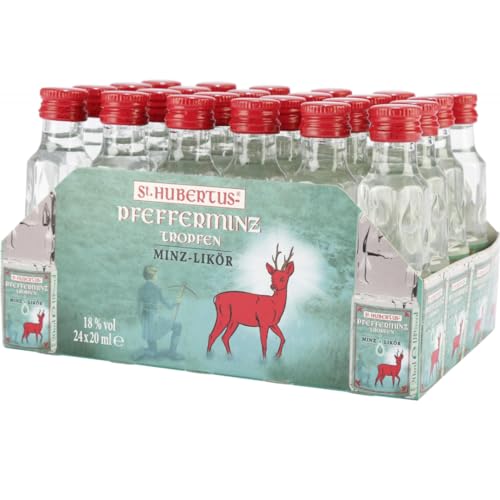 St. Hubertus Pfefferminz Tropfen Minz Likör 24 x 20 Milliliter + Pufai von Pufai