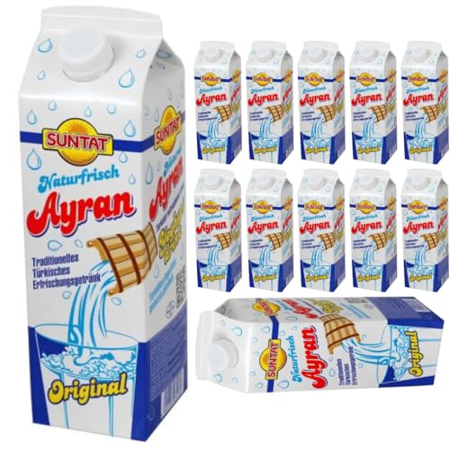 Suntat, Joghurtgetränk Ayran anatolischer Joghurt-Drink Nach Anatolischer Art, Sonderproduktionsgetränk 1000 Mililiter x 12er von Pufai