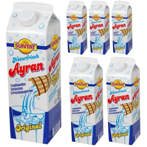 Suntat, Joghurtgetränk Ayran anatolischer Joghurt-Drink Nach Anatolischer Art, Sonderproduktionsgetränk 1000 Mililiter x 6er von Pufai