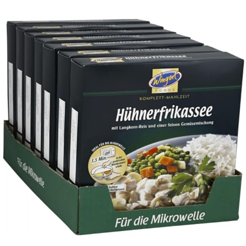 Wingert Foods Hühnerfrikassee mit Langkorn-Reis und einer feinen Gemüsemischung aus Erbsen, Möhren und Spargel 480 Gramm x 7 Stück von Pufai