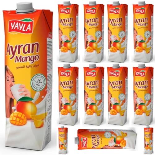 Yayla, Joghurtgetränk Ayran mit Mango Aroma Joghurt-Drink, Sonderproduktionsgetränk 1000 ml X 12 STÜCK von Pufai