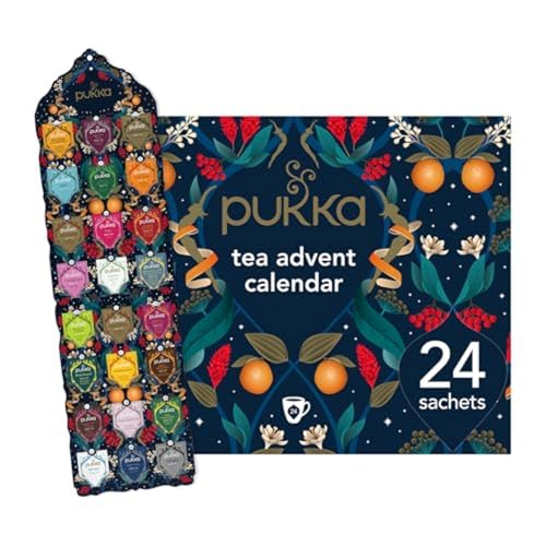 Pukka | Adventskalender 2024 Bio Tee | Auswahl aus 24 herrlichen schwarz-grünen Tees und Aufgüssen | Weihnachtsgeschenkidee für Damen und Herren 100% Bio von Pukka