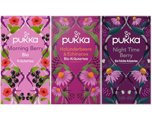 Pukka - Bio-Früchtetee "Fruchtiger Tag" - Tee Mix - 60 Teebeutel (20 x Morning Berry, 20 x Holunderbeere & Echinacea, 20 x Night Time Berry) von Pukka