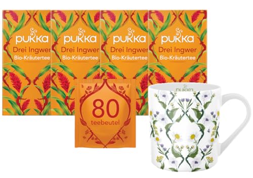 Pukka - Bio-Kräutertee „Drei Ingwer“ - 4 x 20 Teebeutel (Ingwer, Kurkuma und Galgant) inkl. Pukka Tasse von Pukka