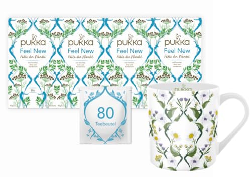 Pukka - Bio-Kräutertee „Feel New“ - 4 x 20 Teebeutel (Anissamen, Fenchel, Kardamom und Kurkuma) inkl. Pukka Tasse von Pukka