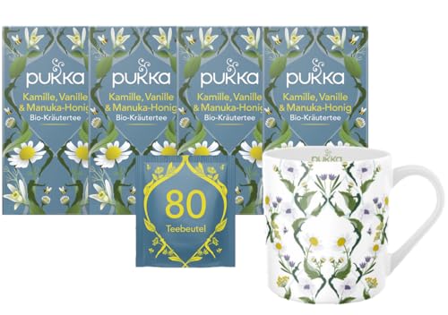 Pukka - Bio-Kräutertee „Kamille, Vanille & Manuka-Honig“ - 4 x 20 Teebeutel (Kamille, Vanille, Honig und Fenchel) inkl. Pukka Tasse von Pukka