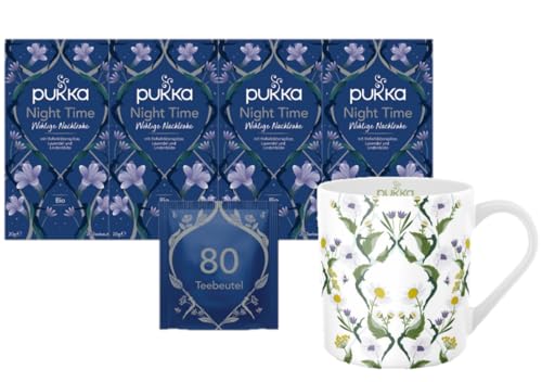 Pukka - Bio-Kräutertee „Night Time“ - 4 x 20 Teebeutel (Kamille, Lavendel, Lindenblüten und Baldrian) inkl. Pukka Tasse von Pukka