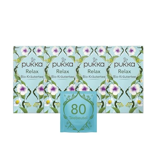 Pukka Tee Set, Bio Kräutertee "Relax", Kamille, Kardamom und Fenchel, Für Momente der Ruhe, 4er Pack, 80 Teebeutel von Pukka