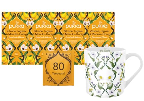 Pukka - Bio-Kräutertee „Zitrone, Ingwer & Manuka-Honig” - 4 x 20 Teebeutel (Zitrone, Ingwer, Honig und Kurkuma) inkl. Pukka Tasse von Pukka