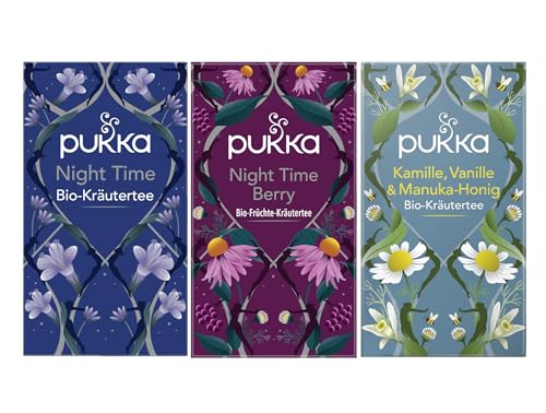 Pukka - Bio-Kräutertee "Abendliche Entspannung" - Tee Mix - 60 Teebeutel (20 x Night Time, 20 x Night Time Berry, 20 x Kamille, Vanille & Manuka-Honig) von Pukka