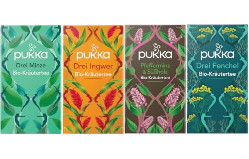 Pukka - Bio-Kräutertee "Bauchgefühl" - Tee Mix - 80 Teebeutel (20 x Drei Minze, 20 x Drei Ingwer, 20 x Pfefferminz & Süßholz, 20 x Drei Fenchel) von Pukka