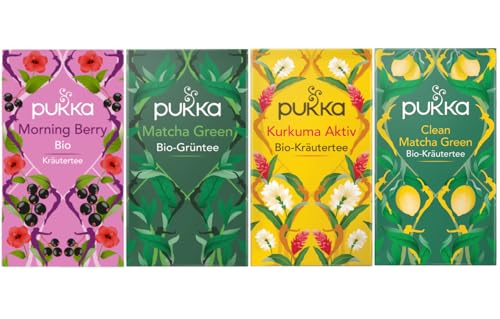 Pukka - Bio-Kräutertee "Beschwingt & Munter" - Tee Mix - 80 Teebeutel (20 x Morning Berry, 20 x Matcha Green, 20 x Kurkuma Aktiv, 20 x Clean Matcha Green) von Pukka