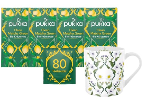 Pukka - Bio-Kräutertee "Clean Matcha Green" - 4 x 20 Teebeutel (Grüner Tee, Fenchel, Zitrone, Brennnessel und Matchapulver) inkl. Pukka Tasse von Pukka