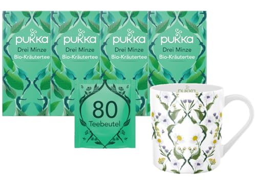 Pukka - Bio-Kräutertee "Drei Minze" - 4 x 20 Teebeutel (Grüne Minze, Pfefferminze und Ackerminze) inkl. Pukka Tasse von Pukka