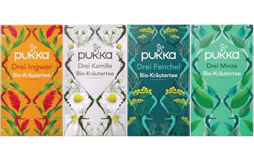 Pukka - Bio-Kräutertee "Dreierlei Kräuterglück" - Tee Mix - 80 Teebeutel (20 x Drei Ingwer, 20 x Drei Kamille, 20 x Drei Fenchel, 20 x Drei Minze) von Pukka