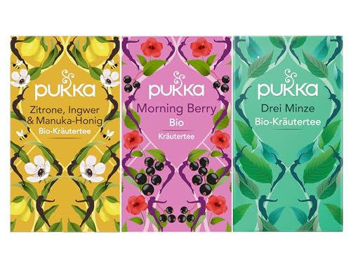 Pukka - Bio-Kräutertee "Fruchtige Erfrischung" - Tee Mix - 60 Teebeutel (20 x Zitrone, Ingwer & Manuka-Honig, 20 x Morning Berry, 20 x Drei Minze) von Pukka