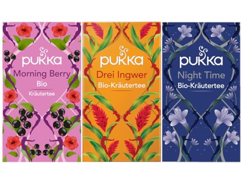 Pukka - Bio-Kräutertee "Fruchtige Oase" - Tee Mix - 60 Teebeutel (20 x Morning Berry, 20 x Drei Ingwer, 20 x Night Time) von Pukka