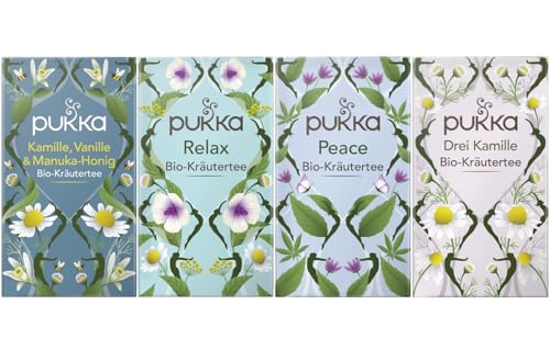 Pukka - Bio-Kräutertee "Gelassen & Entspannt" - Tee Mix - 80 Teebeutel (20 x Kamille, Vanille & Manuka-Honig, 20 x Peace, 20 x Relax, 20 x Drei Kamille) von Pukka