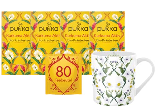 Pukka - Bio-Kräutertee "Kurkuma Aktiv" - 4 x 20 Teebeutel (Ingwer, Kurkuma, Brennnessel und Orange) inkl. Pukka Tasse von Pukka