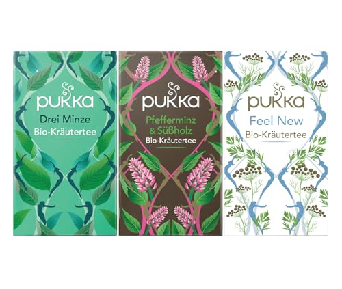 Pukka - Bio-Kräutertee "Minzige Erfrischung" - Tee Mix - 60 Teebeutel (20 x Drei Minze, 20 x Pfefferminz & Süßholz, 20 x Feel New) von Pukka