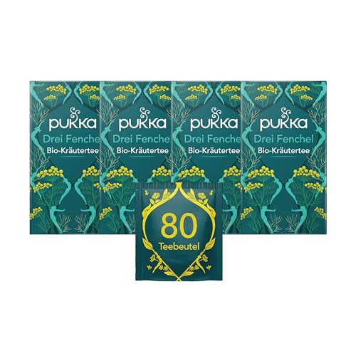 Pukka Tee Set, Bio-Kräutertee "Drei Fenchel", Süßfenchelsamen, Wilder Fenchel und Fenchelblätter, Für ein gutes Bauchgefühl nach dem Essen, 4er Pack, 80 Teebeutel von Pukka