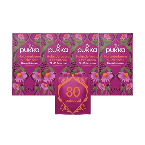 Pukka Tee Set, Bio-Früchtetee "Holunderbeere & Echinacea", Holunderbeere, Echinacea, Anissamen, Ingwer, Für starke Alltagsmomente, 4er Pack, 80 Teebeutel von Pukka