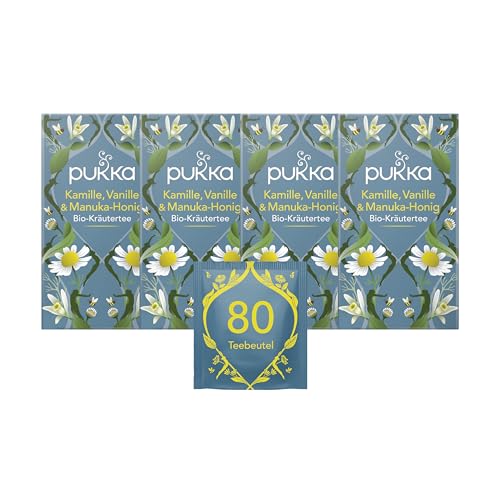 Pukka Tee Set, Bio Kräutertee "Kamille, Vanille & Manuka-Honig", Kamille, Vanille, Manuka-Honig und Fenchel, Für Momente der Ruhe, 4er Pack, 80 Teebeutel von Pukka