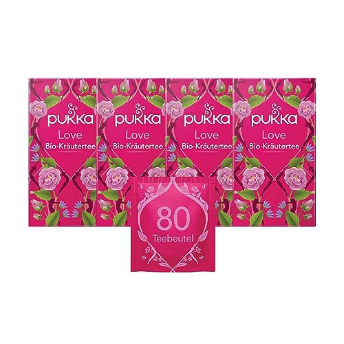 Pukka Tee Set, Bio-Kräutertee "Love", Kamille, Lavendel und Rose, Für liebevolle Momente, 4er Pack, 80 Teebeutel von Pukka