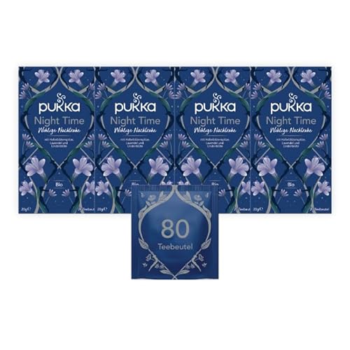 Pukka Tee Set, Bio-Kräutertee "Night Time", Kamille, Kardamom und Fenchel, Für eine friedliche Abendruhe, 4er Pack, 80 Teebeutel von Pukka