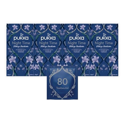 Pukka Tee Set, Bio Kräutertee "Night Time", Kamille, Kardamom und Fenchel, Für eine friedliche Abendruhe, 4er Pack, 80 Teebeutel von Pukka