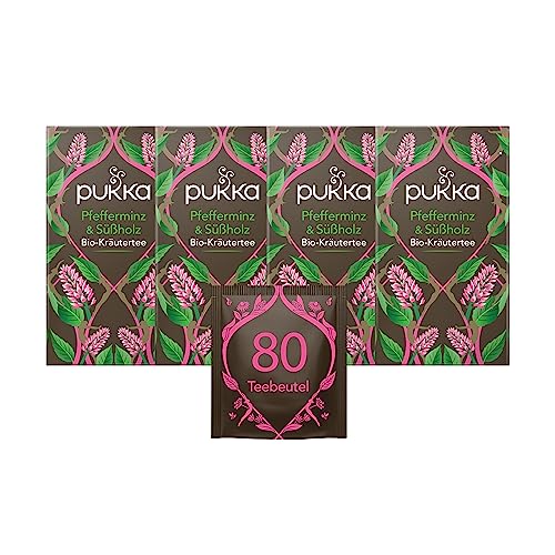 Pukka | Bio-Kräutertee „Pfefferminz & Süßholz“ | nach dem Essen | Minztee | 4er Pack | 80 Teebeutel von Pukka