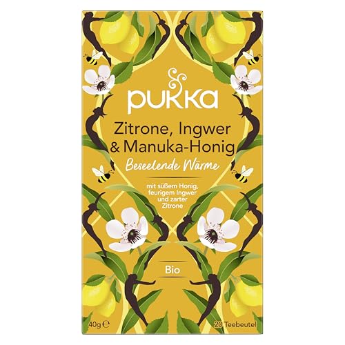 Pukka Tee Set, Bio Kräutertee "Zitrone, Ingwer & Manuka-Honig", Zitrone, Ingwer, Honig und Kurkuma, Für starke Alltagsmomente, 4er Pack, 80 Teebeutel von Pukka