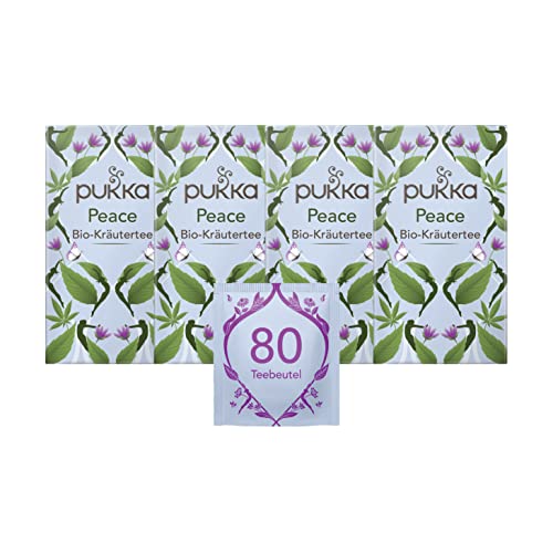 Pukka Tee Set, Bio Kräutertee "Peace", Kamille, Lavendel, Grüne Minze, Ashwagandha, Für Momente der Ruhe, 4er Pack, 80 Teebeutel von Pukka