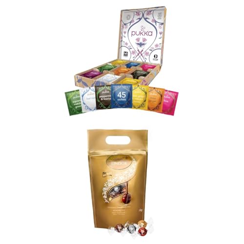 Pukka Selection Box "Lieblingstee“ 9 Tee Varianten 45 Teebeutel & Lindt LINDOR Schokoladen Kugeln Klassische Mischung ca. 80 Schokoladen Kugeln von Pukka