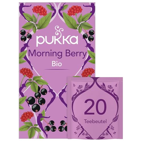 Pukka Tee, Bio-Früchtetee "Morning Berry", Schwarze Johannisbeere, Rooibos, Brombeeren, Ginseng, Für einen aktiven Lebensstil, 1er Pack, 20 Teebeutel von Pukka