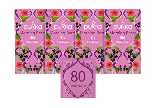 Pukka Tee, Bio-Früchtetee "Morning Berry", Schwarze Johannisbeere, Rooibos, Brombeeren, Ginseng, Für einen aktiven Lebensstil, 4er Pack, 80 Teebeutel von Pukka