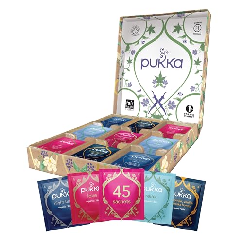 Pukka Tee Geschenkset, Bio Selection Box "Relax", Manuka Honig, Kamillentee, Tee Set, Ideal für jeden Anlass, Geschenkidee, 5 Varianten, 45 Teebeutel von Pukka