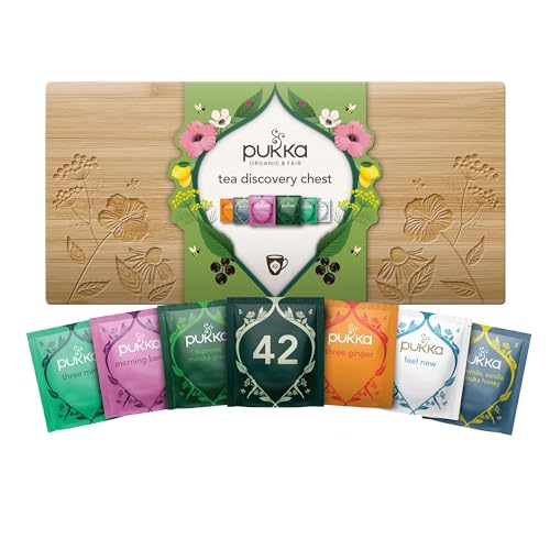 Pukka Tee Geschenkset, Bio Tee Box "Wohlfühlbox", Manuka Honig, Matcha, Aus nachhaltigem Bambus, Tee Set, Geschenkidee, 6 Varianten, 42 Teebeutel von Pukka