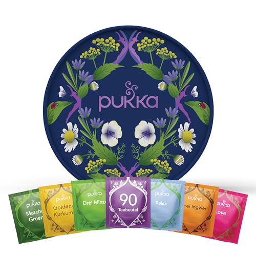 Pukka Tee Geschenkset, Premium Selection Bio Tee Box "Wellness von früh bis spät" , Matcha, Kurkuma, Tee Set, Geschenkidee, 6 Varianten, 90 Teebeutel von Pukka