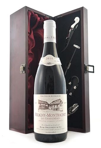 Puligny Montrachet Les Enseignieres 2019 Henri Prudhon & Fils (White wine) in einer mit Seide ausgestatetten Geschenkbox, da zu 4 Weinaccessoires, 1 x 750ml von Puligny Montrachet Les