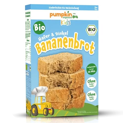 Pumpkin Organics Bio Bananenbrot - Backmischung für Kinder (3+ Jahre) und Erwachsene zur schnellen Zubereitung - Kinderfreundliches Backset ohne Zusatzstoffe für Familien-Backspaß von Pumpkin Organics