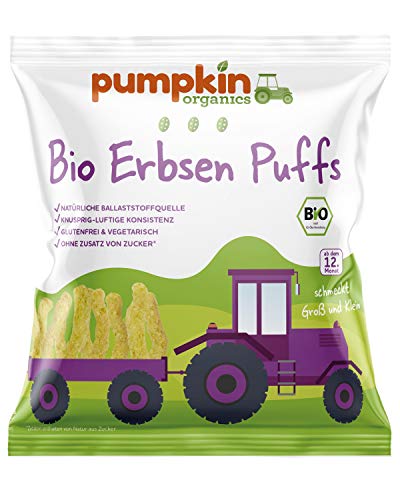 Pumpkin Organics Bio Erbsen Puffs, für Kinder und Babys ab dem 12. Monat, 24er Pack (24x20g) von Pumpkin Organics
