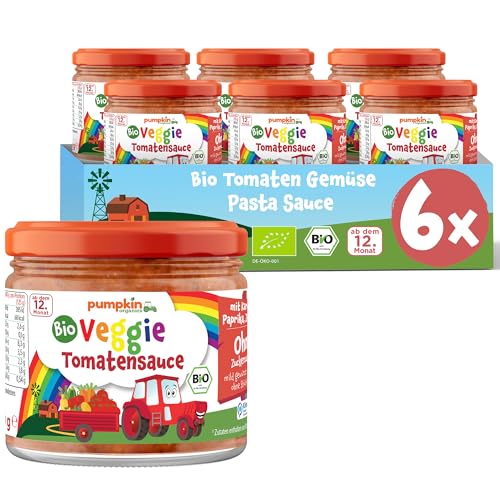Pumpkin Organics Bio Tomaten Gemüse Pasta Sauce 6 x 250 g für Kinder ab dem 12. Monat - Pastasauce ohne Zusatzstoffe, reich an Gemüse - Ideal für die ganze Familie von Pumpkin Organics