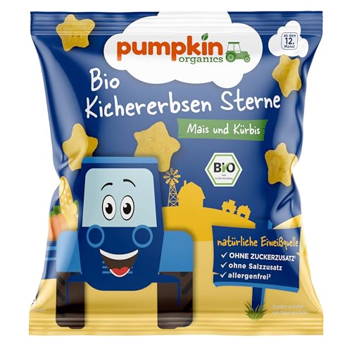 Pumpkin Organics Kindersnack Bio Kichererbsen Sterne Mais und Kürbis Baby Snacks ohne Zusatzstoffe ab dem 12. Monat - allergenfreier² und glutenfreier² Knuspersnack für Kinder von Pumpkin Organics