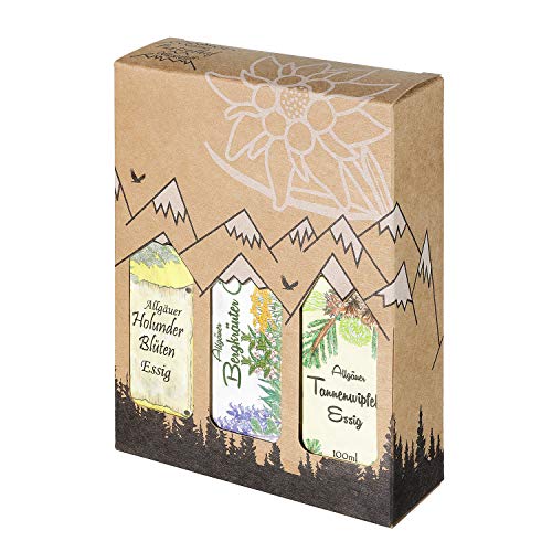 Allgäuer Genuss-Box - Feinkost Geschenk-Set - 2 x 100ml Essig und 1 x 100ml Öl - Allgäuer Delikatessen mit Geschenkverpackung als Geschenk-Set von Puntzelhof Allgäuer Delikatessen