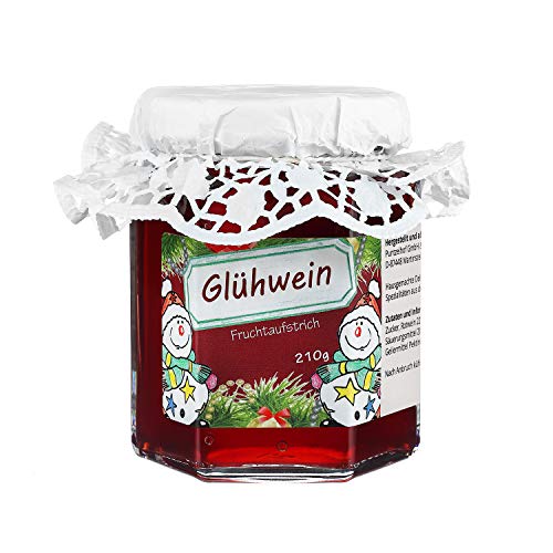 Glühwein Fruchtaufstrich aus dem Allgäu - Feinkost Geschenk zu Weihnachten mit Hütchen im 210g Glas von Puntzelhof Allgäuer Delikatessen