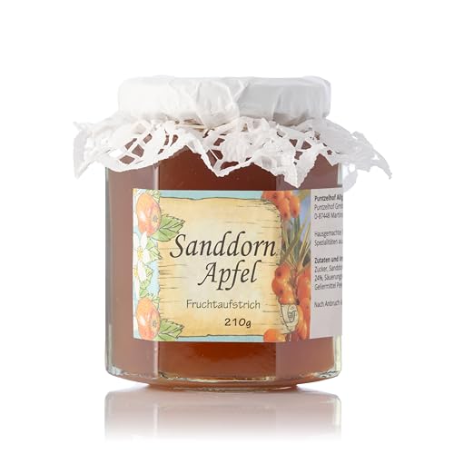 Sanddorn Apfel Fruchtaufstrich aus dem Allgäu | 210g Feinkost Fruchtaufstrich aus Sanddorn und Apfel von Puntzelhof Allgäuer Delikatessen