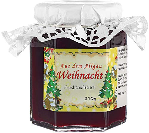 Weihnachts-Fruchtaufstrich aus dem Allgäu - Feinkost-Geschenk für Feinschmecker - Weihnachtsfruchtaufstrich hergestellt aus über den gesamten Sommer angesetzten Rumfrüchten - Delikatesse Allgäu von Puntzelhof Allgäuer Delikatessen