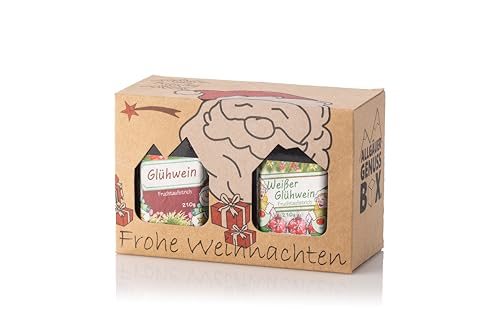 Weihnachts Genuss-Box - Feinkost Geschenk-Set - 210g Glühweinfruchtaufstrich Rot und Weiß - Allgäuer Delikatessen in weihnachtlichem Geschenkkarton von Puntzelhof Allgäuer Delikatessen