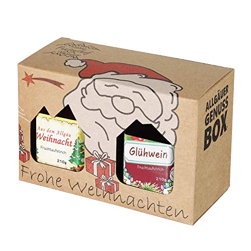 Weihnachts Genuss-Box - Feinkost Geschenk-Set - 210g Glühweinfruchtaufstrich und 210g Weihnachtsfruchtaufstrich - Allgäuer Delikatessen in weihnachtlichem Geschenkkarton von Puntzelhof Allgäuer Delikatessen